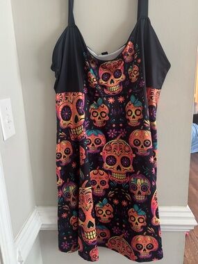 Black Sugar Skull Mini Dress - Vibrant Multi-Color Print